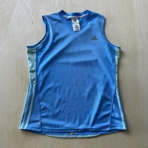 Adidas Tank Top Womens Medium Blue Climacool Mesh V Neck Athletic Workout
